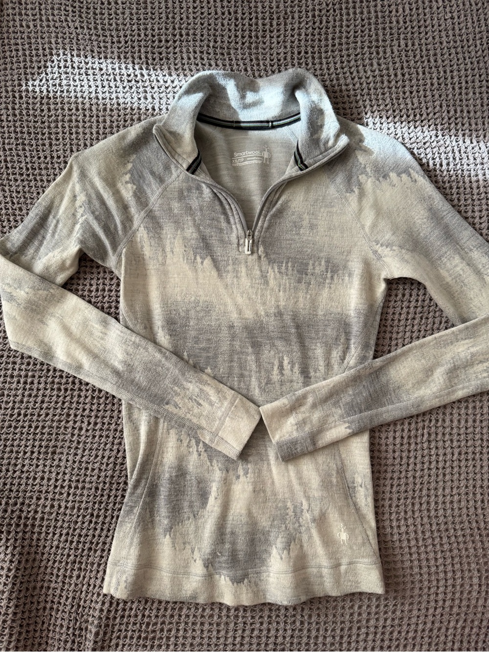 Smartwool Women's Quarter-Zip Pullover in Taupe and Gray Tie-Dye